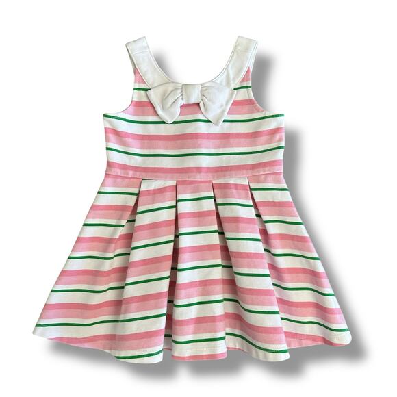 Janie & Jack Baby Dress 12–18 M Pink Stripe Bow Fit & Flare Classic Preppy Style - Picture 1 of 8